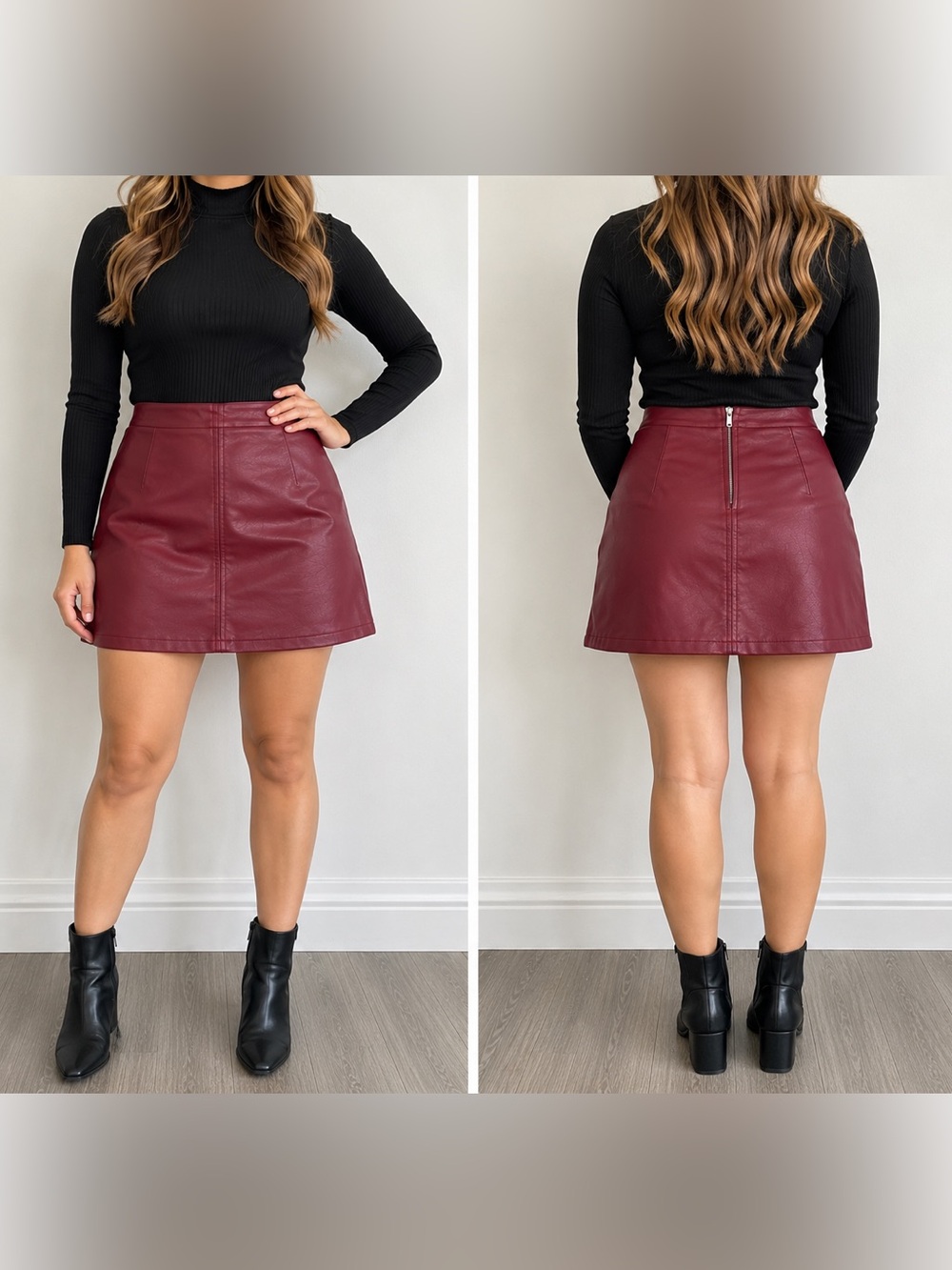 Primark Burgundy Faux Leather Mini Skirt Size 8 Y2K A-Line